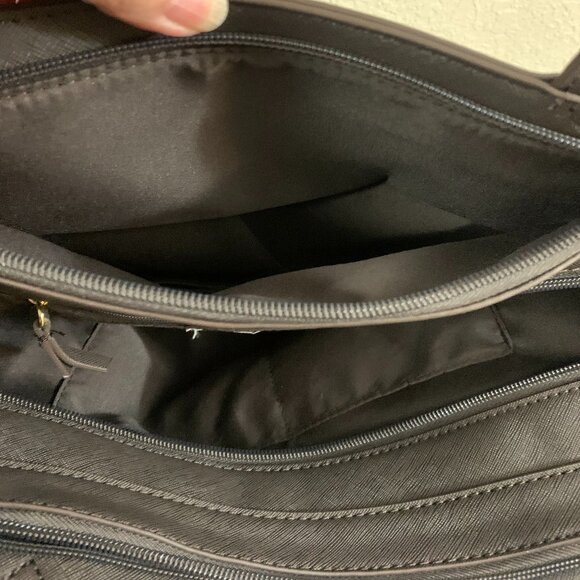 Liz Claiborne Brown Tote, Brown Monogram Bag, NWT, LC Tuxedo Tote Holiday Gift - Picture 7 of 15